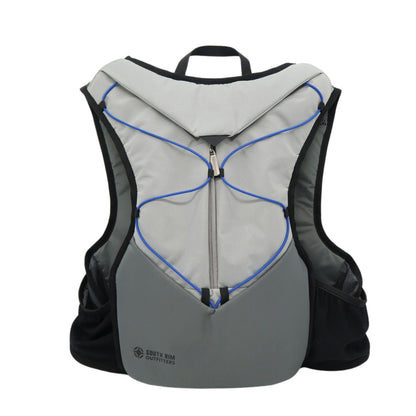 Gray and black backpack with blue accents on a white background