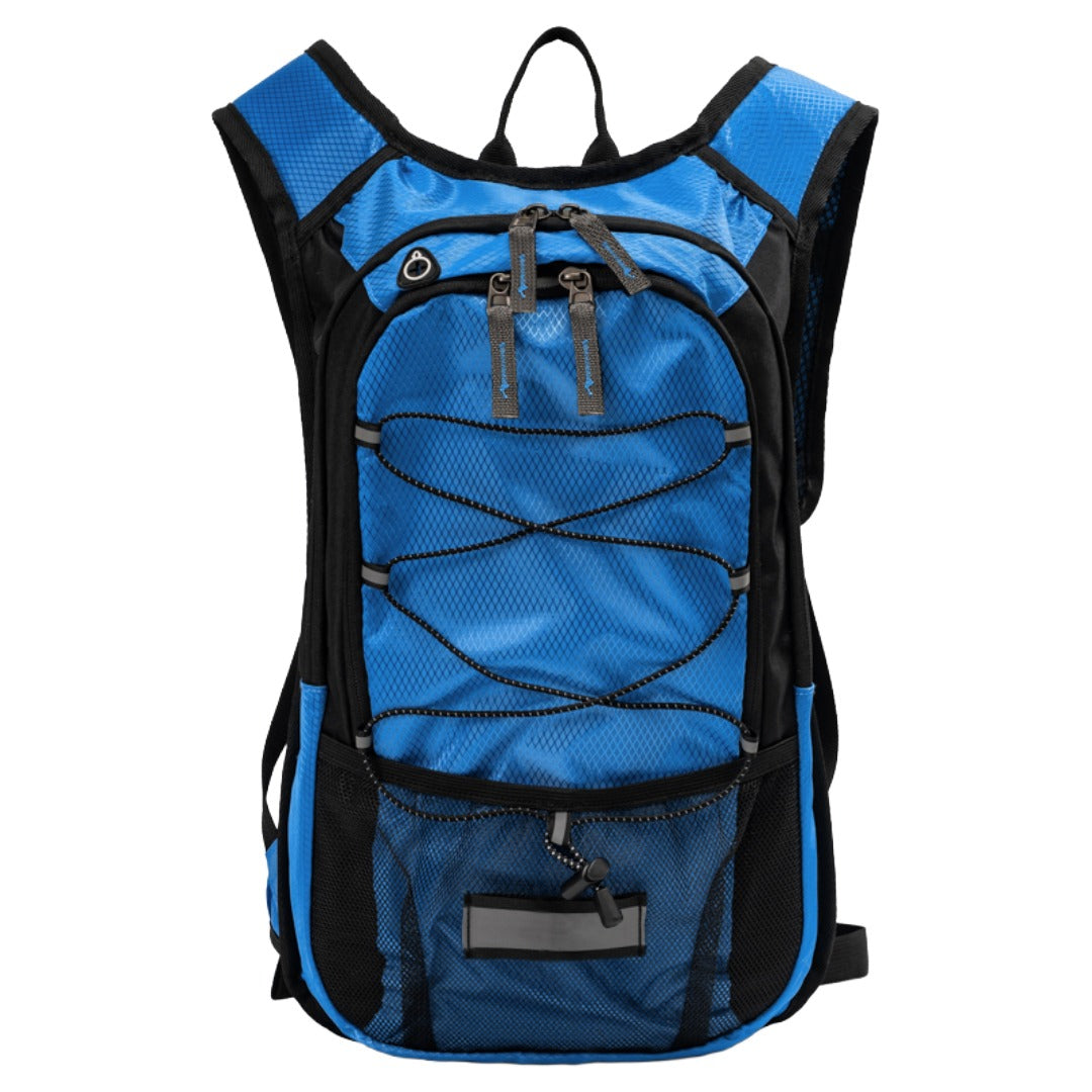 Blue and black backpack on a white background